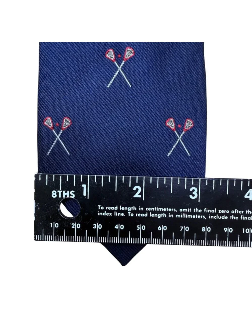 J.Crew Mens Navy Silk Tie Lacrosse Crosses Embroidery A